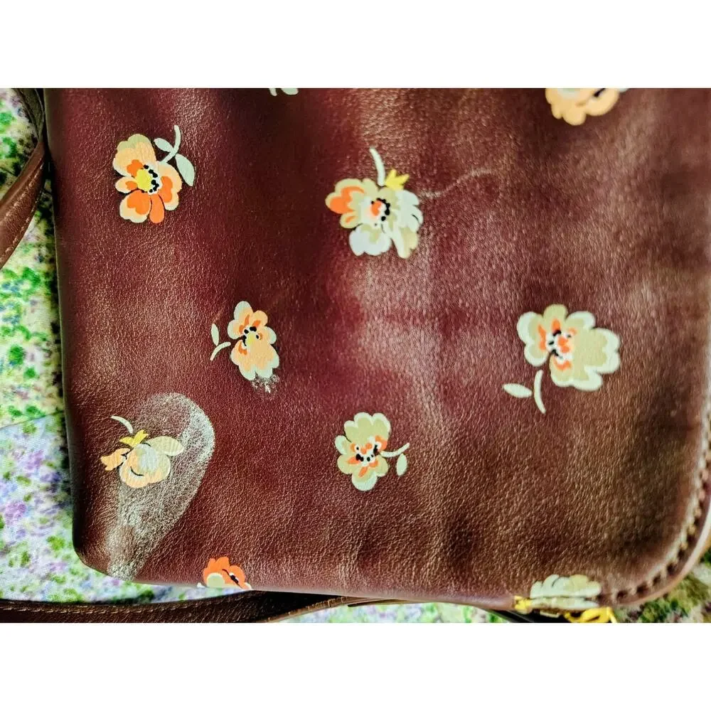 Vintage Cath Kidston Britain Leather Floral Print Shoulder Crossbody Bag